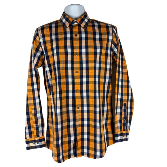 APT 9 Mens Slim Fit Long Sleeve Plaid Button-Down Shirt Stretch Size 15.5 L - Picture 1 of 5